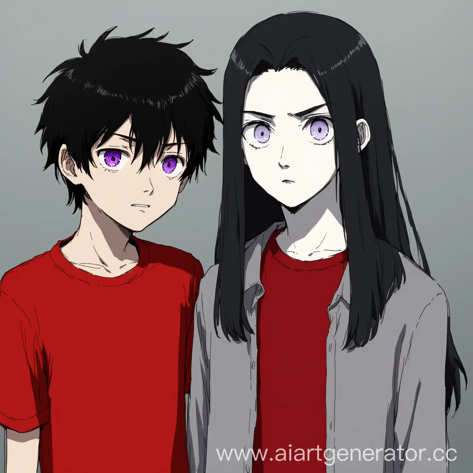 Teenager-with-Purple-Eyes-Standing-with-Pale-Friend-in-Red-Shirts