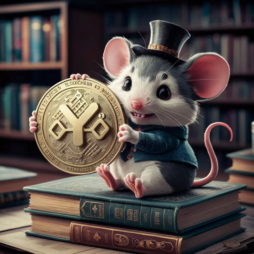 Мышка держит блокчейн монету названия YLC