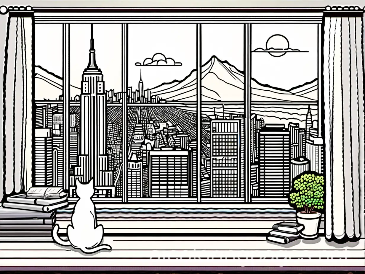Cat-Painting-in-Urban-Art-Room-with-City-View-Coloring-Page