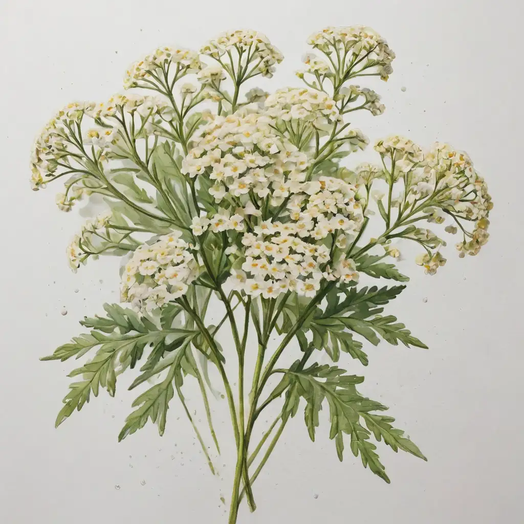 Watercolor-Painting-of-White-Yarrow-on-White-Background