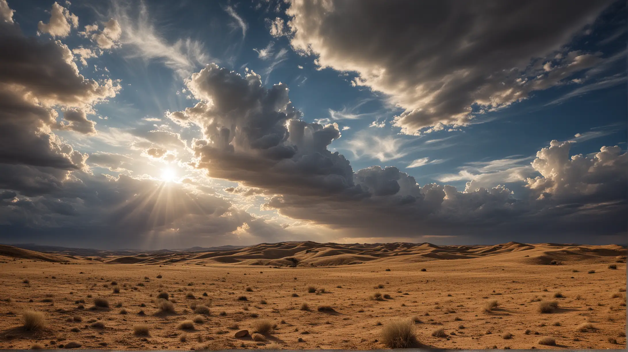 Vast Desert Hilly Field Under Majestic Sky