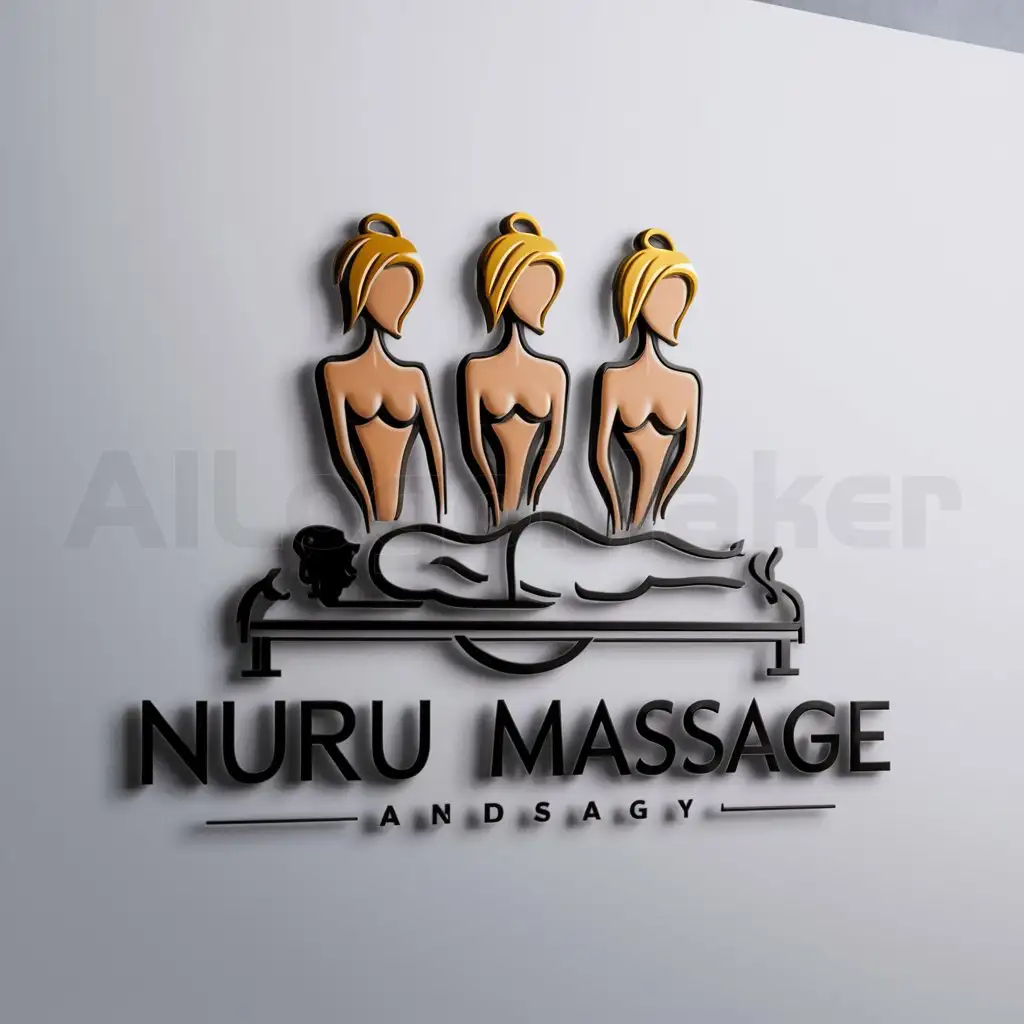 a logo design,with the text "nuru massage", main symbol:three tall naked ladies in blonde massaging a man,Moderate,clear background