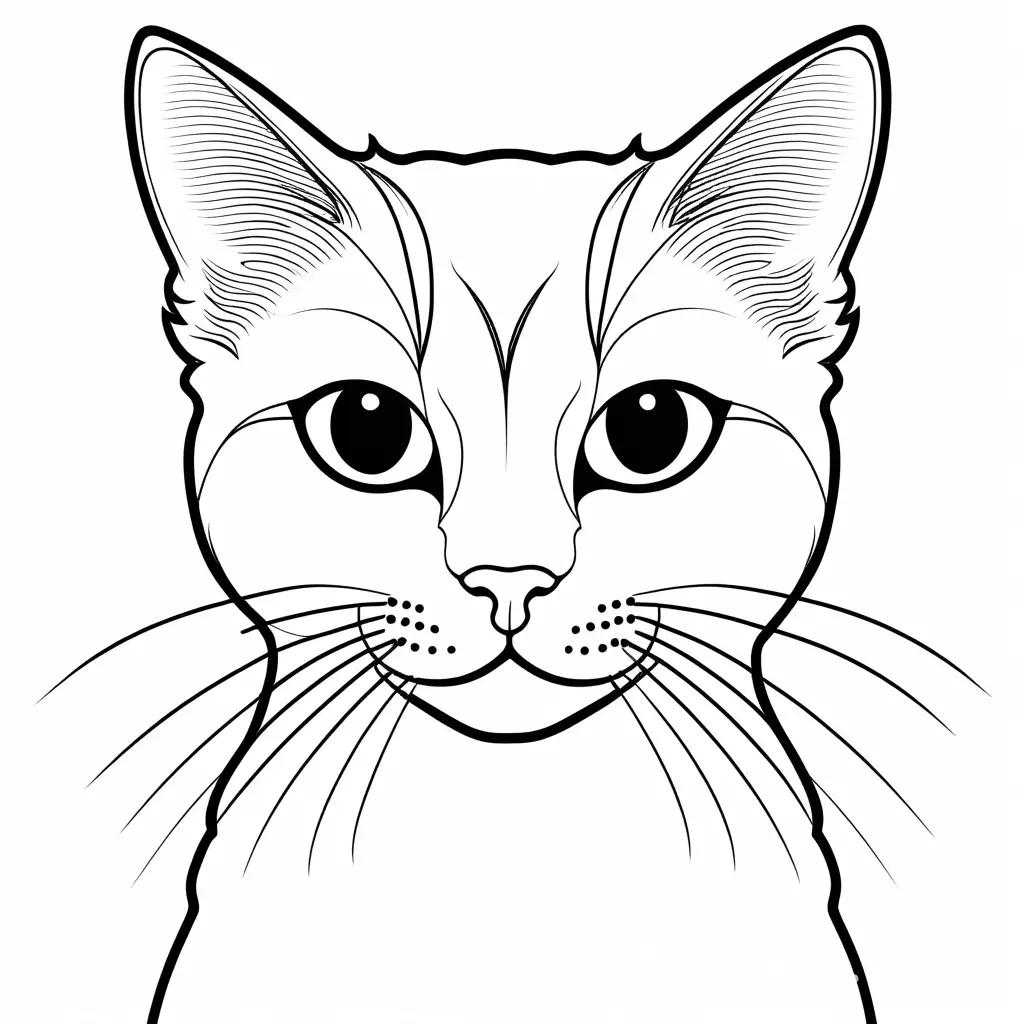 simple cat, Coloring Page, black and white, line art, white background, Simplicity, Ample White Space