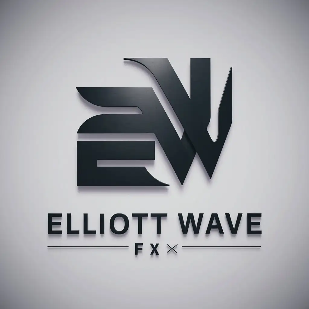 a logo design,with the text "Elliott Wave Fx", main symbol:colors should be black matte and hidden EW symbol and should be dark and light,complex,clear background