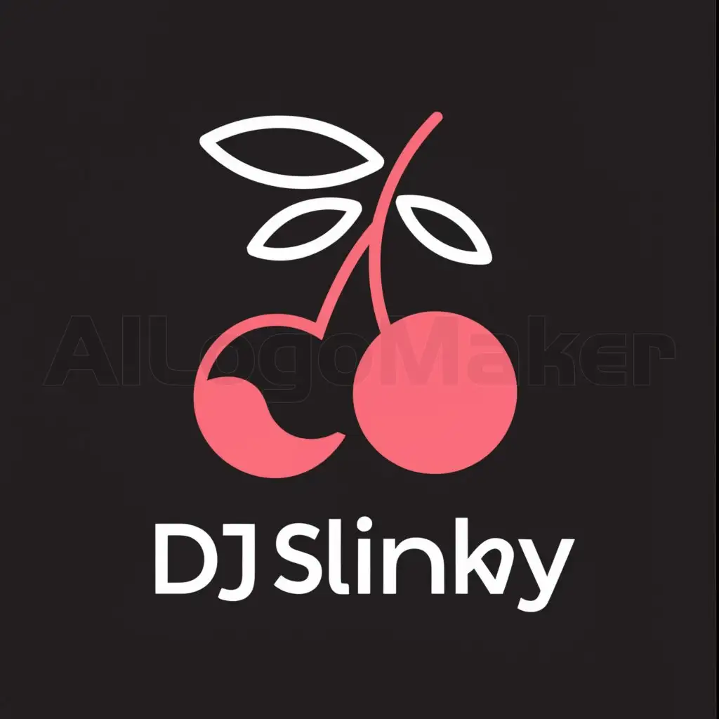 a logo design,with the text "DJ Slinky", main symbol:cherries, dj,Minimalistic,be used in Entertainment industry,clear background