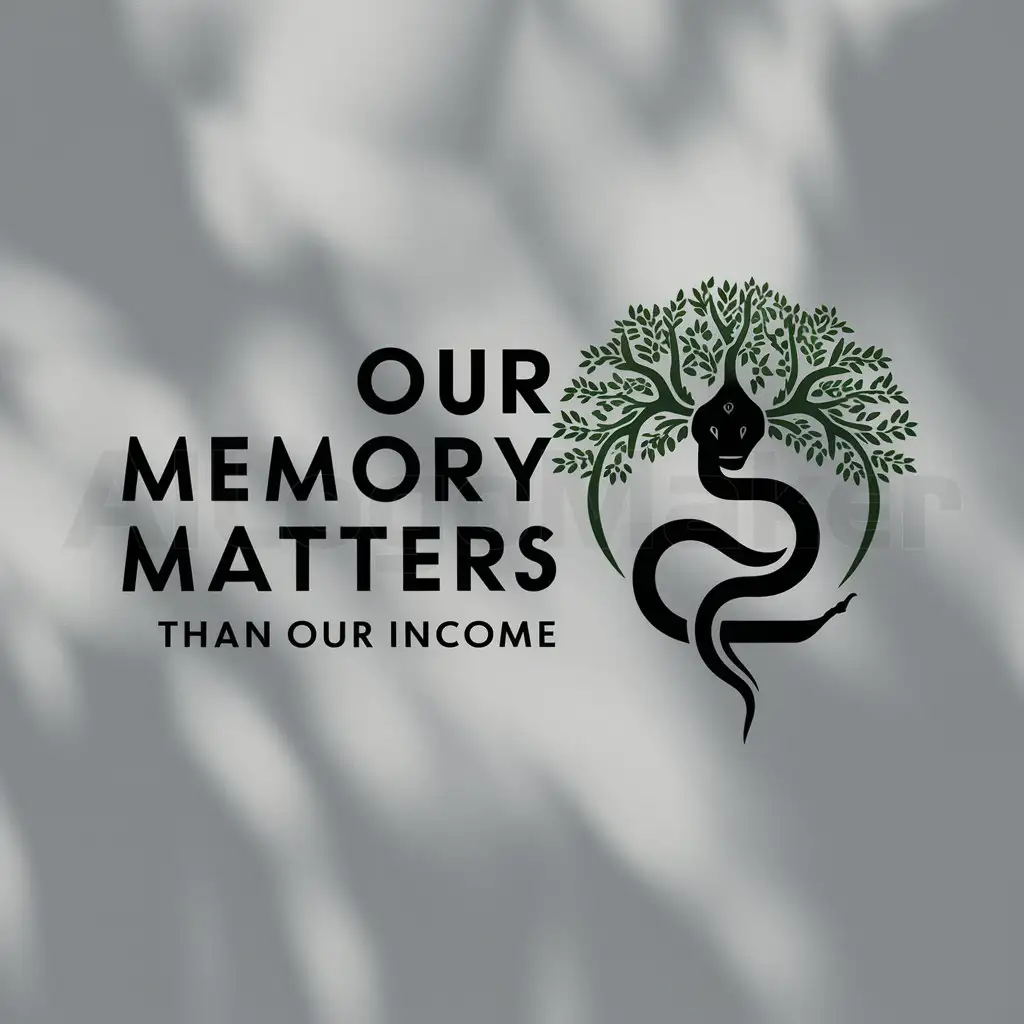 a logo design,with the text "our memory Matters More than our income", main symbol:Veles snake symbol tree,Moderate,clear background