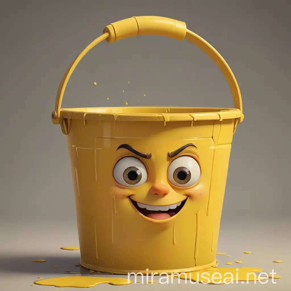 Cartoon Bucket Painting with Vibrant Yellow Color