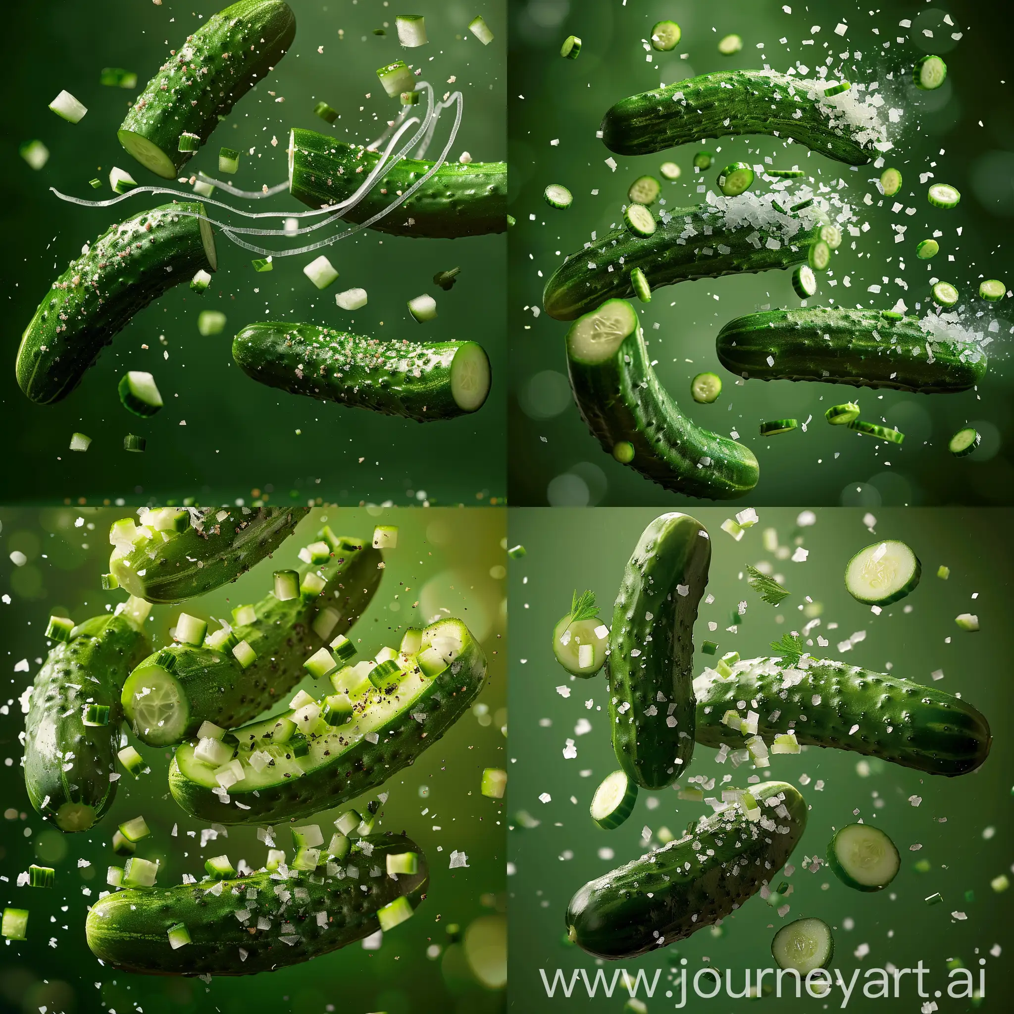Cucumbers-and-Onions-Whirlwind-on-a-Green-Background