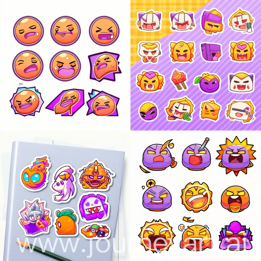 sticker pack with 1 emotion, bright emotion, vector, on a white background, rich colors, carton-man, orange color, purple color, smile, brother-in-law