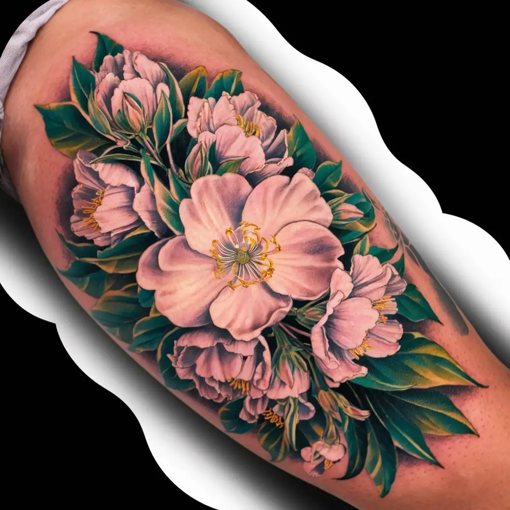 Colorful Jasmine Flower Tattoo Design for Men