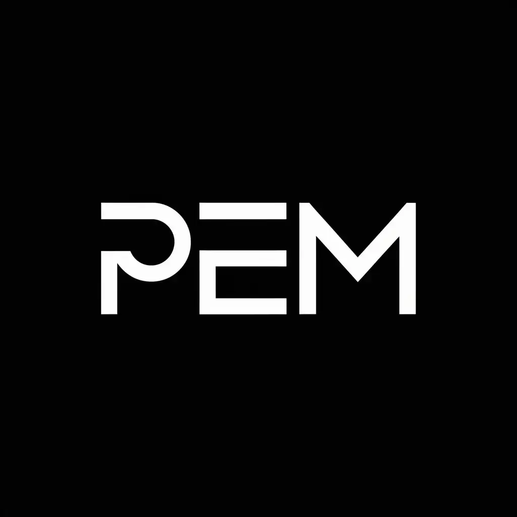 a logo design,with the text "PEM", main symbol:black background, white letters,Minimalistic,clear background