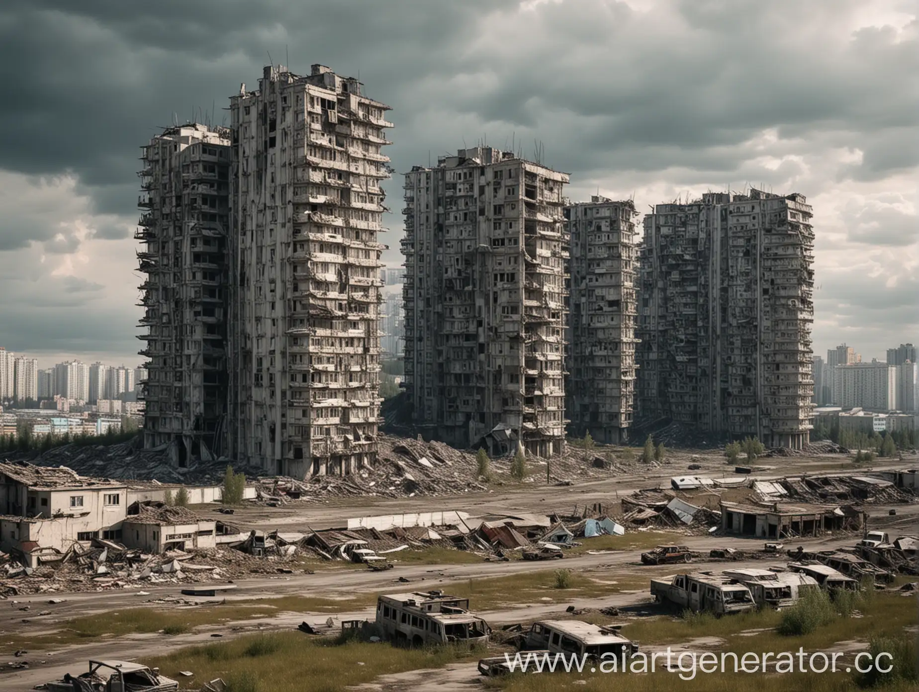 Разрушенный русский мегаполис на земле со стороны 