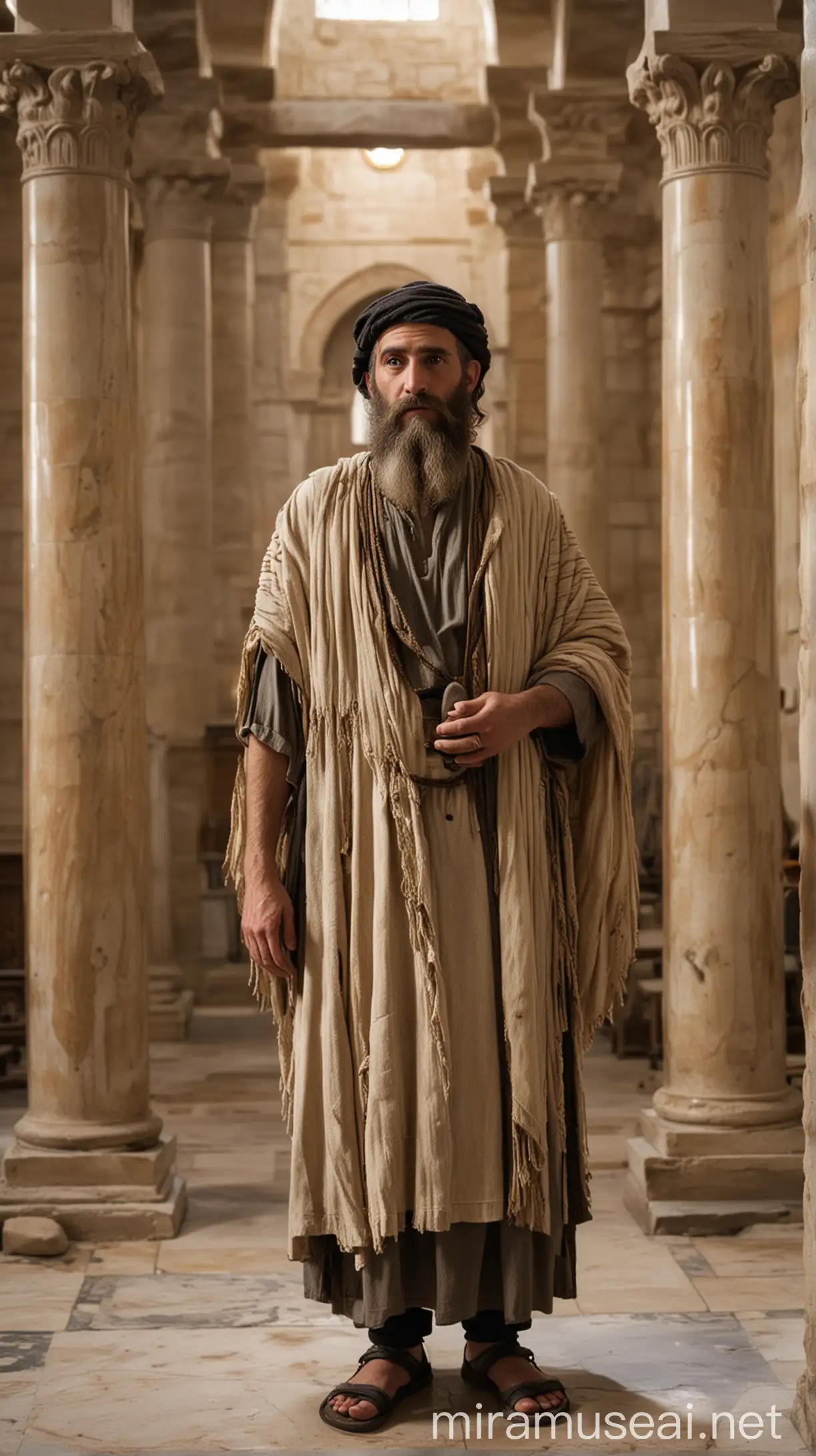 Levite Standing in Ancient Synagogue Historical Religious Figure in Place of Worship