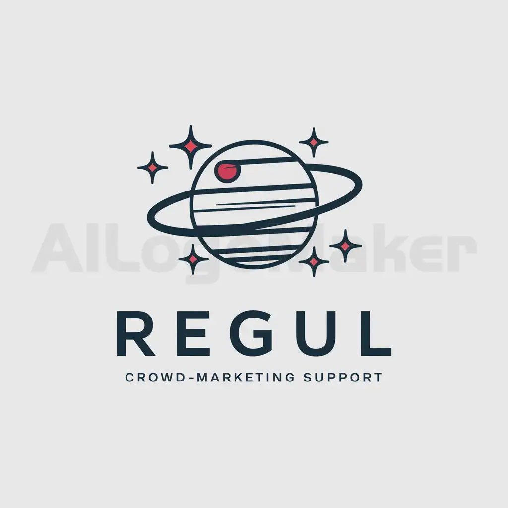 a logo design,with the text "REGUL. Crowd-marketing support", main symbol:planeta Jupiter, zvyozdy,Moderate,be used in marketing industry,clear background