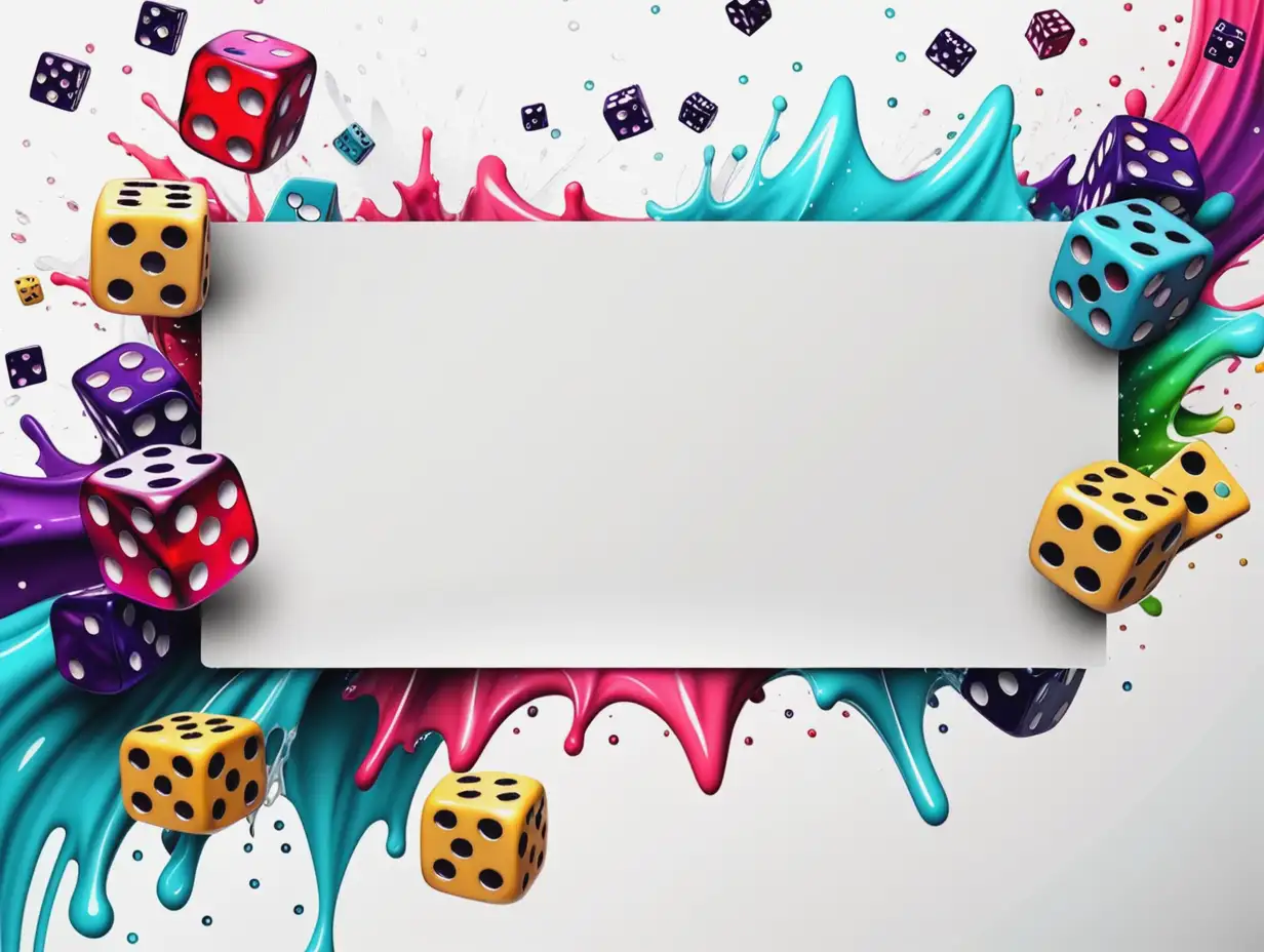 Blank banner with a border of dices and splash of colors