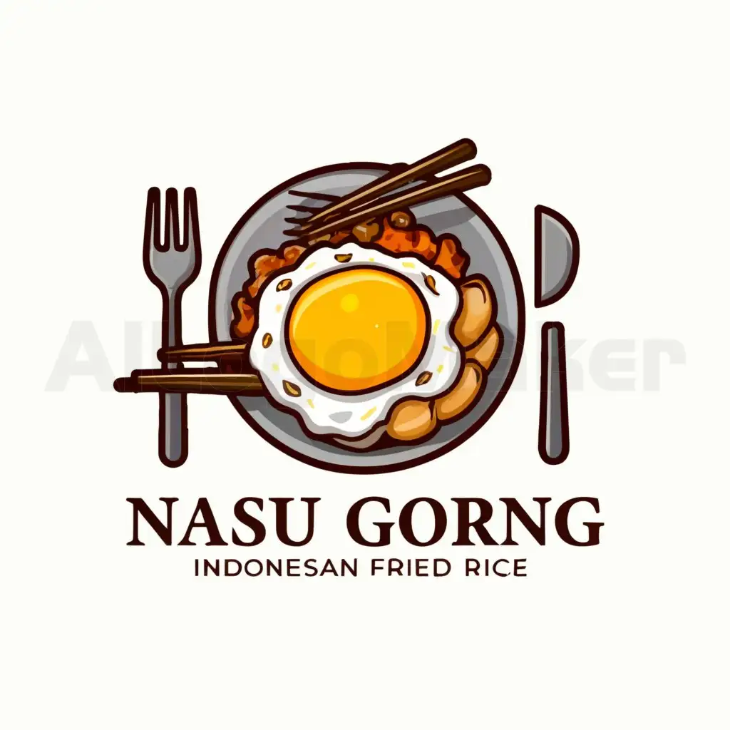LOGO-Design-For-Nasi-Goreng-Sedap-Gastronomic-Delight-with-Rice-Spoon-Fork-Plate-and-Egg