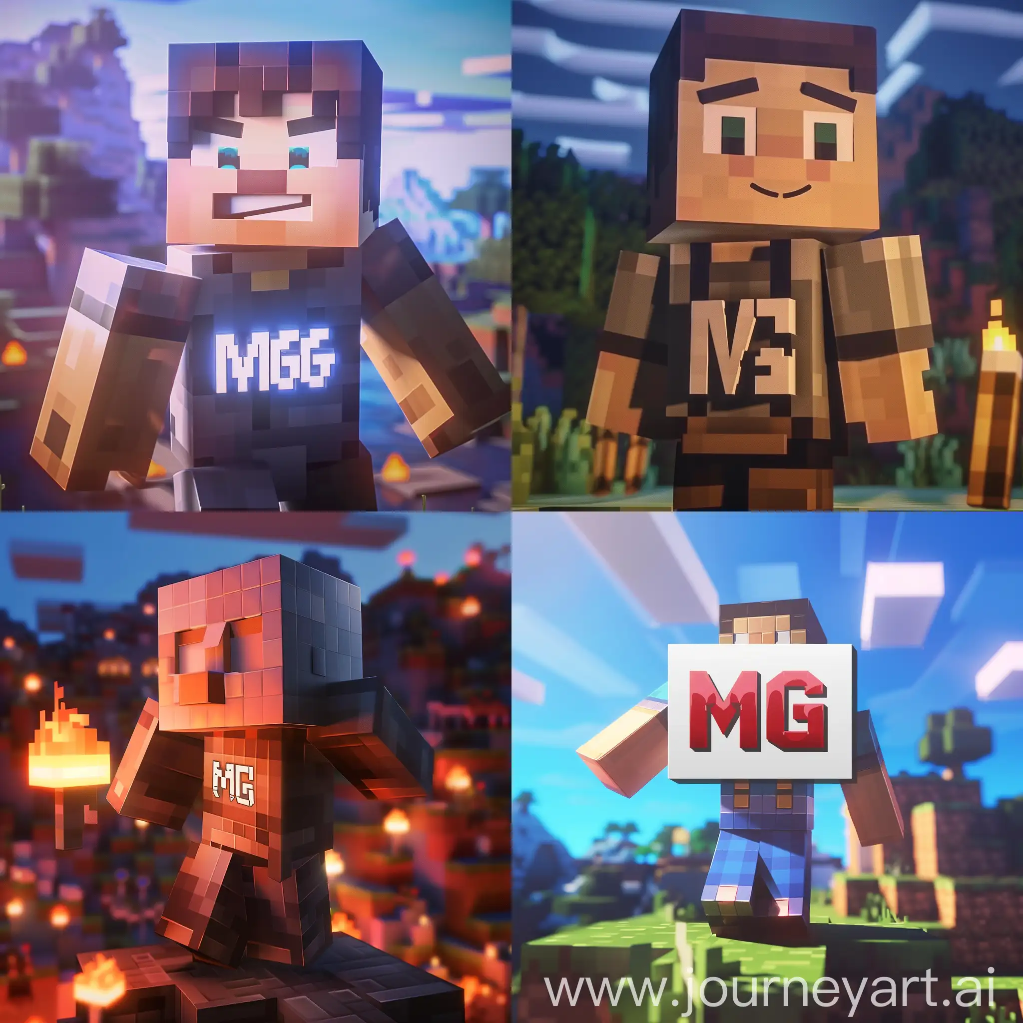 Make me an avatar with MG text on the background of minecraft