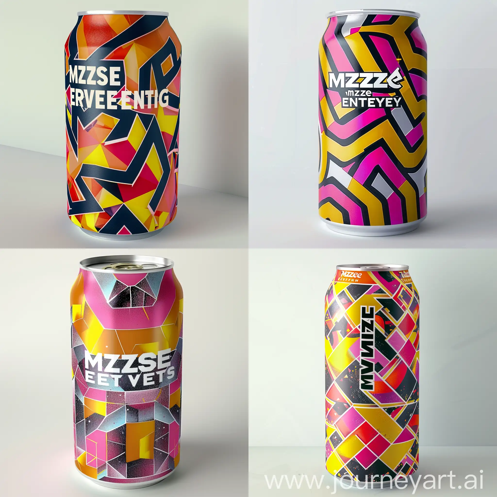 Vibrant-Maze-Energy-Drink-Can-with-Geometric-3D-Shapes