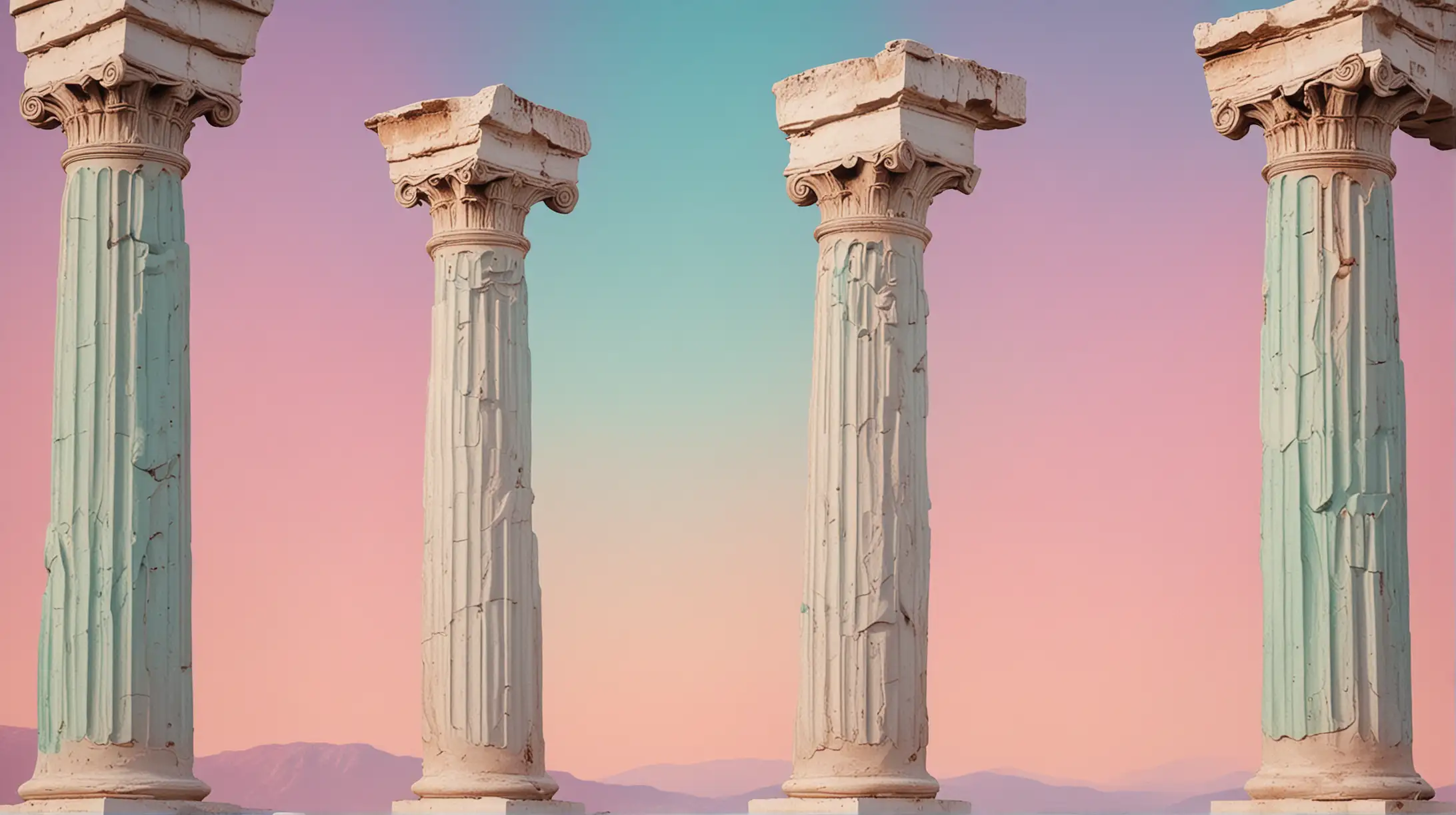generate 4 greek pillars with a vibrant pastel color background