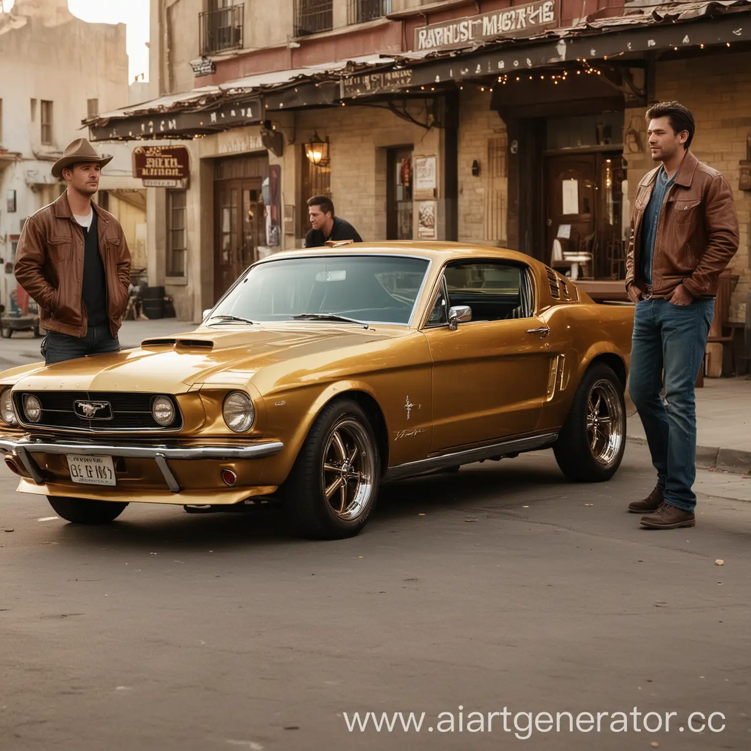 Two-Men-Enjoying-Drinks-at-a-Golden-Ford-Mustang-Bar