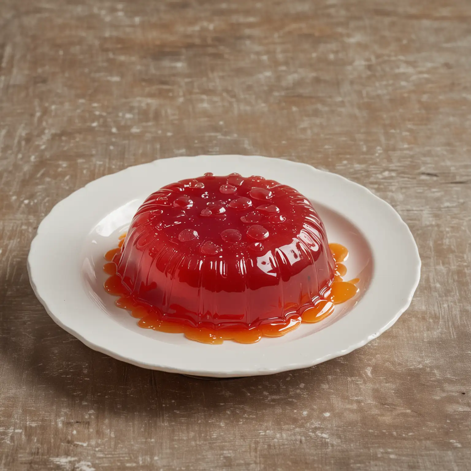 Jelly Wobbling on a Plate on a Kitchen Table