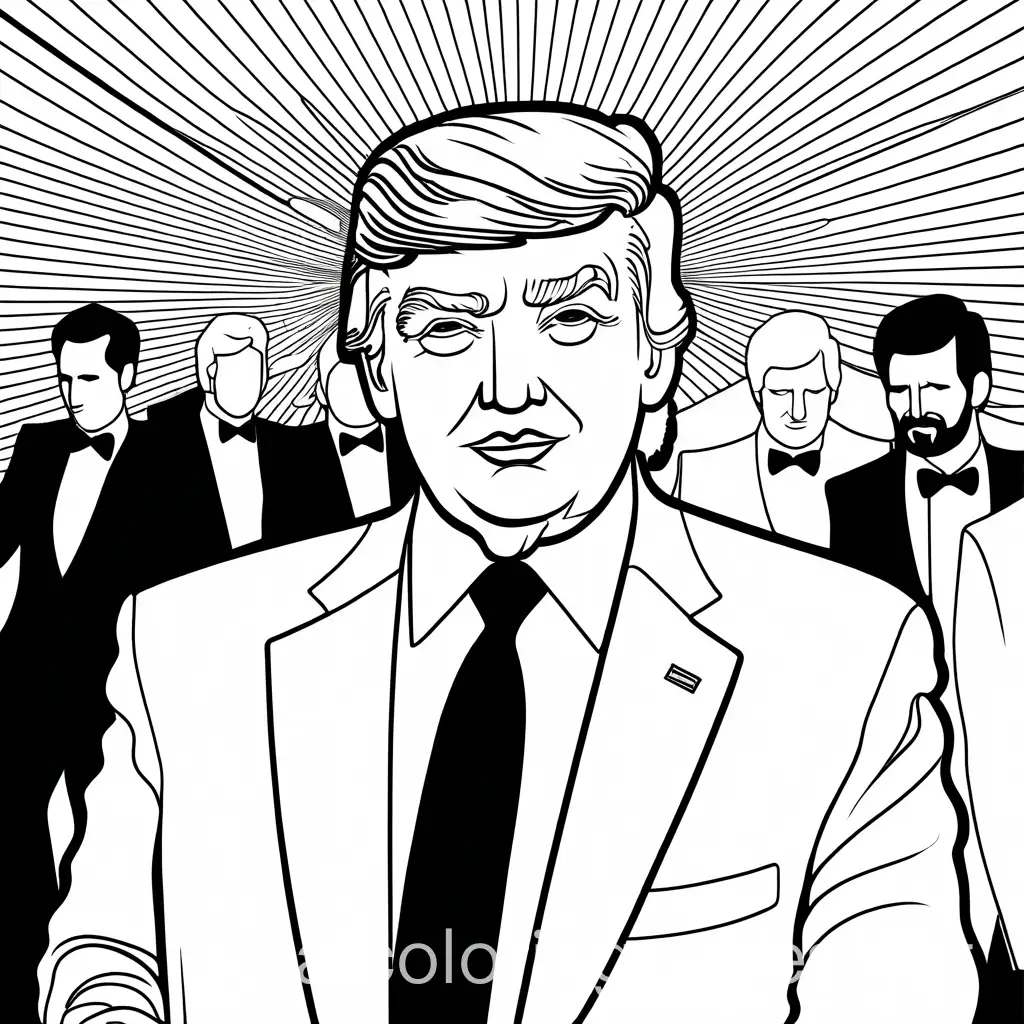 donald trump at a disco, Coloring Page, black and white, line art, white background, Simplicity, Ample White Space