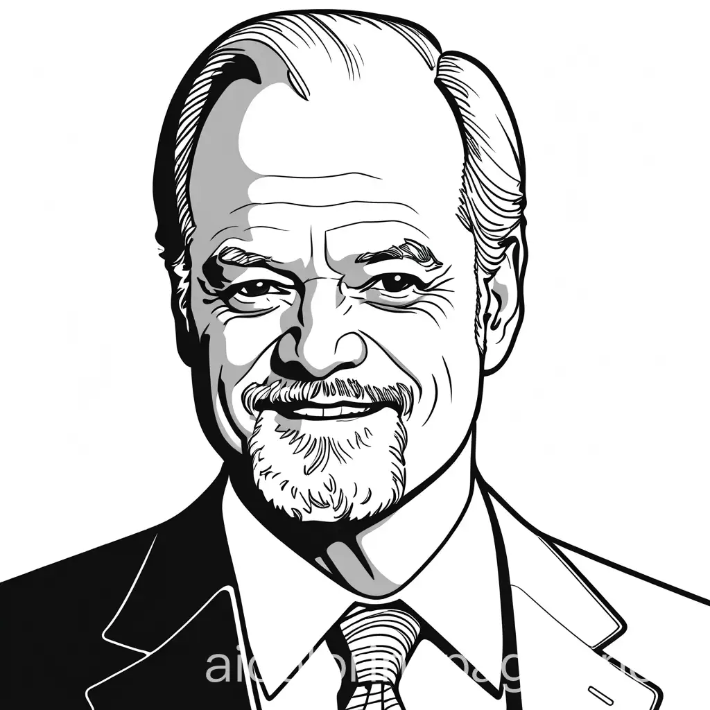  Kelsey grammer, Coloring Page, black and white, line art, white background, Simplicity, Ample White Space. The background of the coloring page is plain white to make it easy for young children to color within the lines. The outlines of all the subjects are easy to distinguish, making it simple for kids to color without too much difficulty
