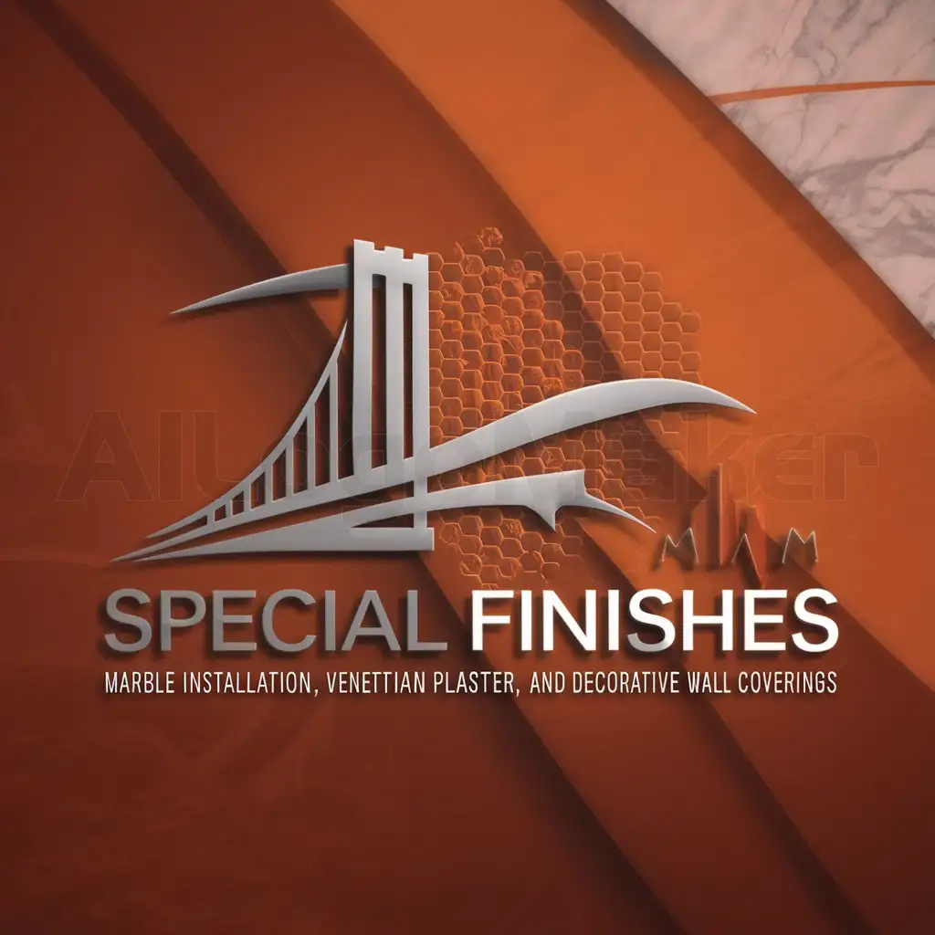 a logo design,with the text "Special Finishes", main symbol:We do marble installation, venetian plaster, and decorative wall coverings. We are in Miami and would like to use the new bridge being built in downtown and the colors gray and orange. The final design should communicate cutting edge new design and the newly developing Miami skyline. We like the San Francisco Giants logo and how it has their bridge in it. We want to look similar,complex,clear background