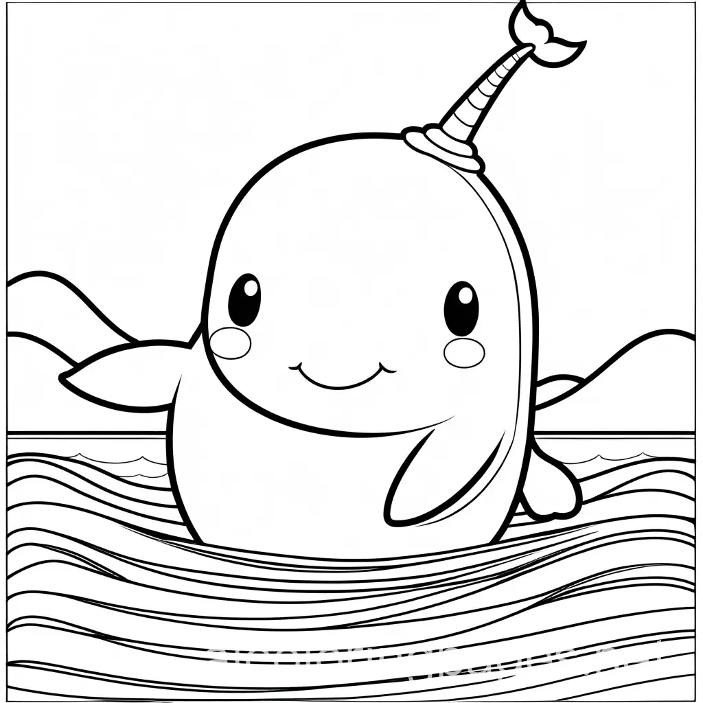 Cute-Narwhal-Coloring-Page-Thick-Outline-Side-View-Isolated