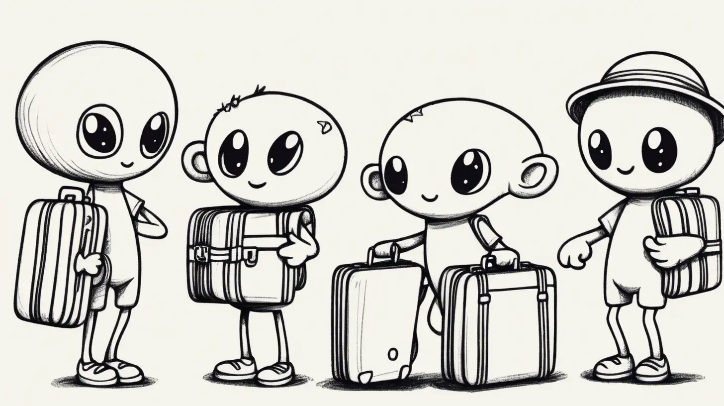 Cartoon Aliens with Suitcases Playful Extraterrestrial Travelers