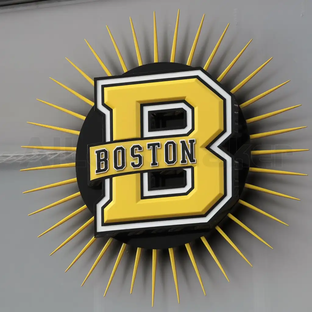 a logo design,with the text "Boston Bruins", main symbol:A 3d yellow letter B with the word Boston on it with spokes coming out of the B,Moderate,clear background