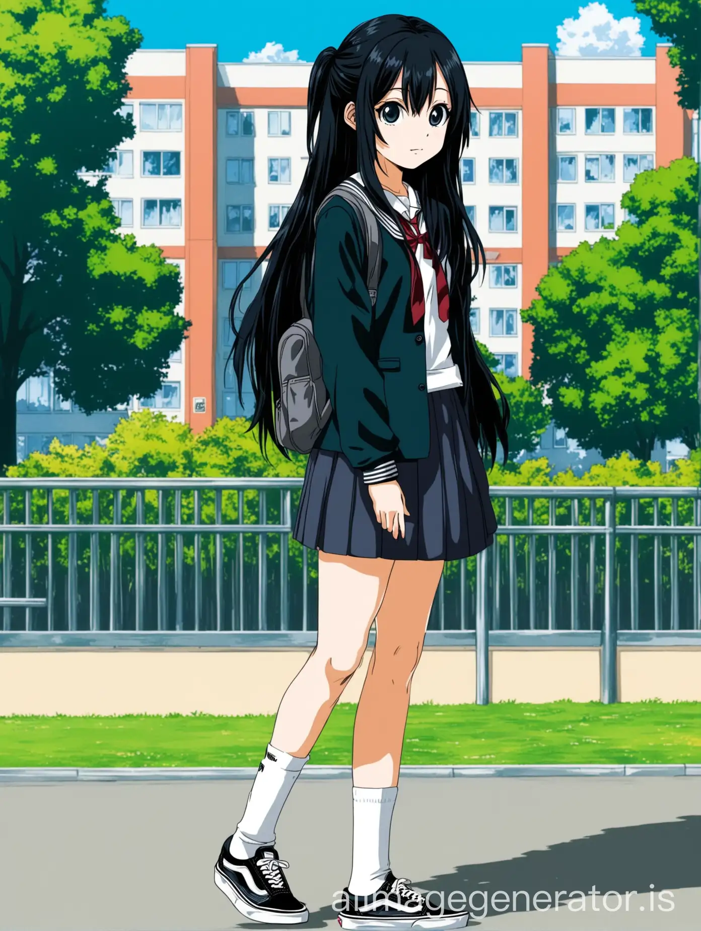 Anime-Girl-Standing-in-Park-with-School-Outfit-and-Long-Black-Hair