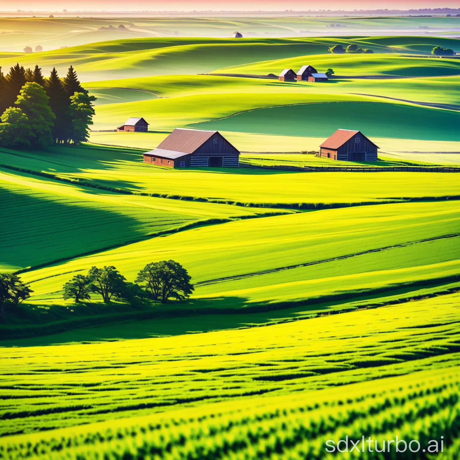 Picturesque-Rural-Landscape-with-Rolling-Fields-and-Farmstead