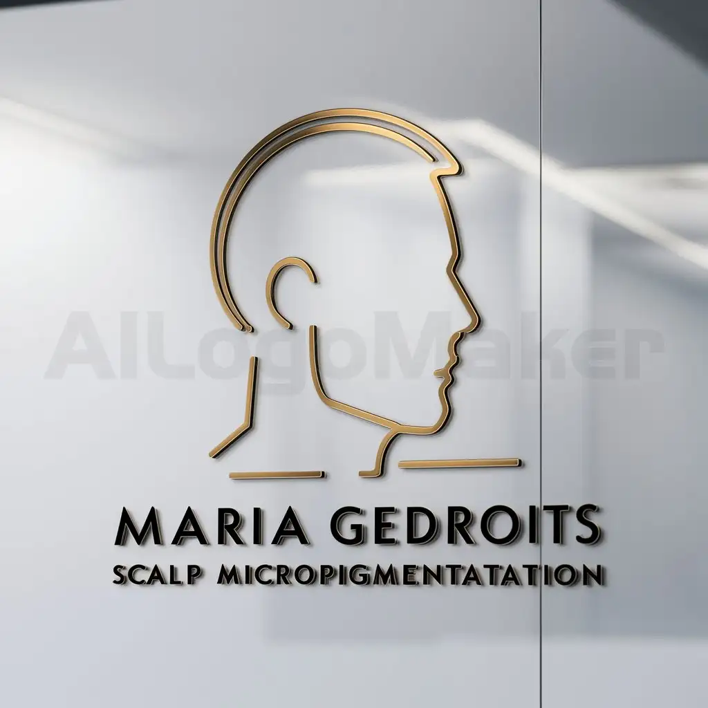 a logo design,with the text "gold silhouette of a man's head without hair", main symbol:Maria Gedroits scalp micropigmentation,Moderate,clear background