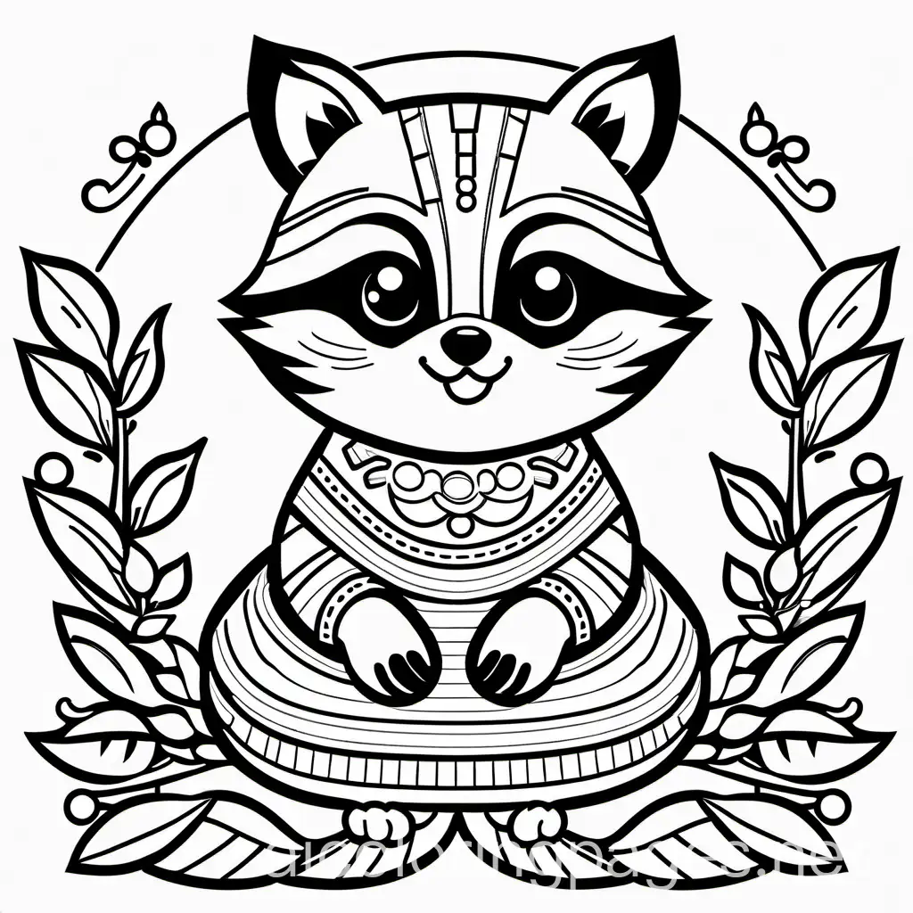raccoon with 200 parts to color, Coloring Page, black and white, line art, white background, Simplicity, Ample White Space. The background of the coloring page is plain white to make it easy for young children to color within the lines. The outlines of all the subjects are easy to distinguish, making it simple for kids to color without too much difficulty