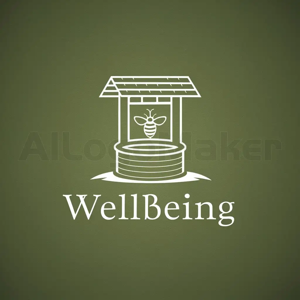 LOGO-Design-For-Wellbeing-Serene-Water-Well-and-Bee-Emblem-on-a-Clear-Background