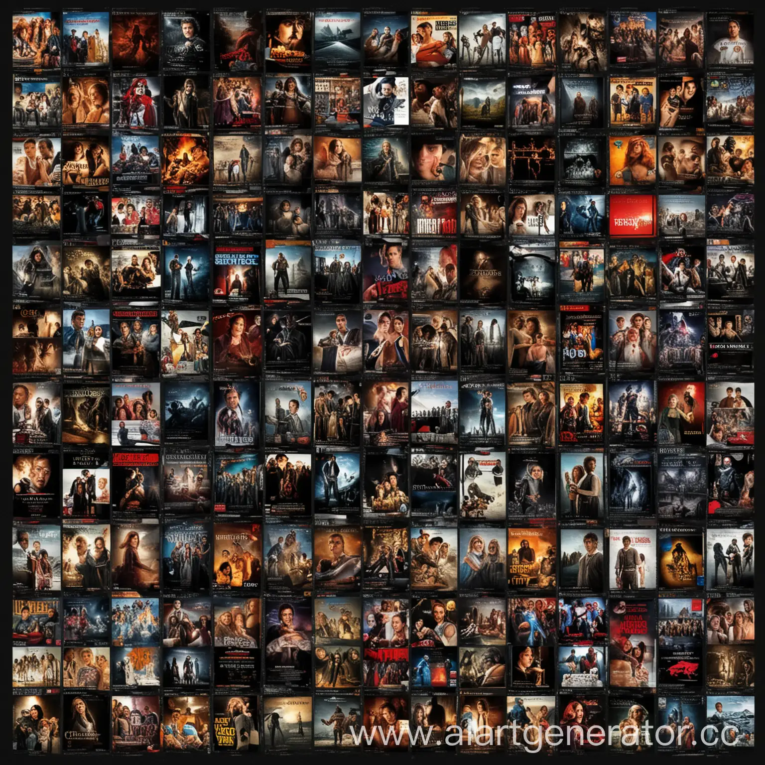 картинка на которой будет 10-15 постеров самых популярных фильмов и сериалов на черном фоне