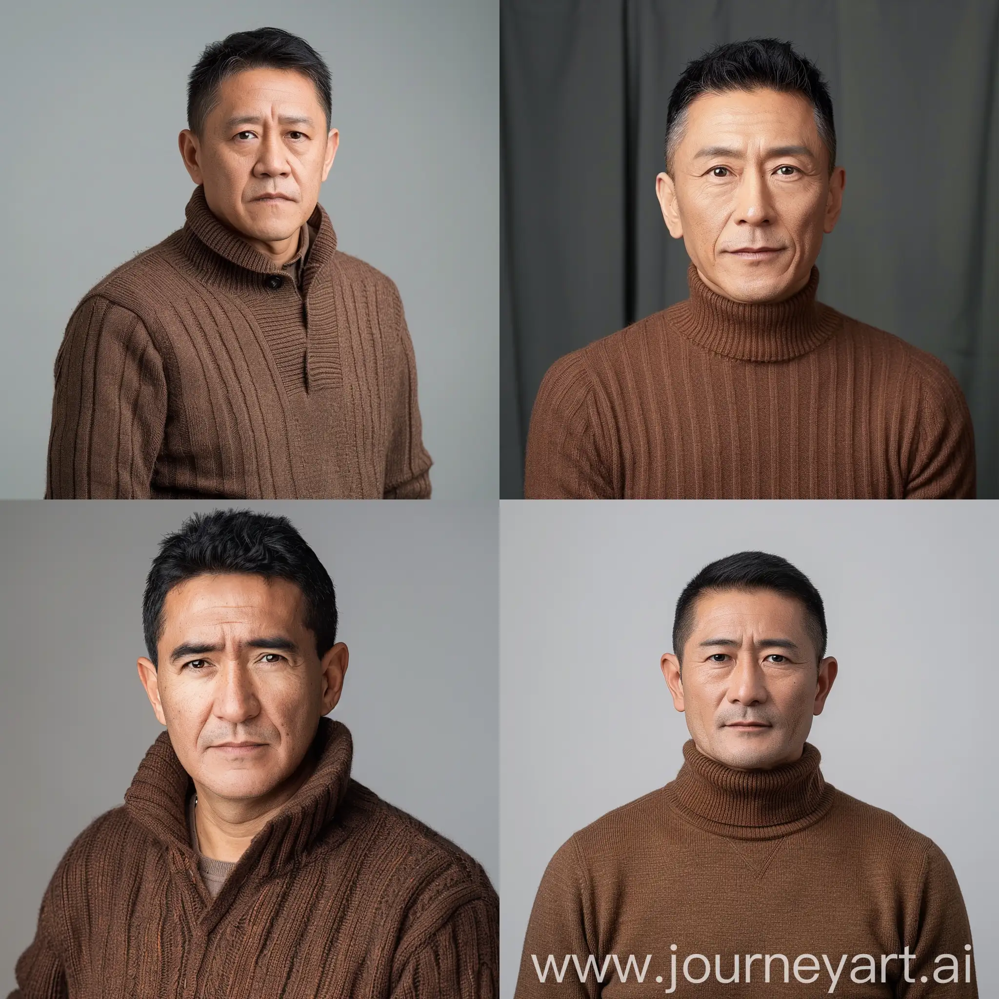 MiddleAged-Man-in-Brown-Sweater-and-Short-Black-Hair-Portrait