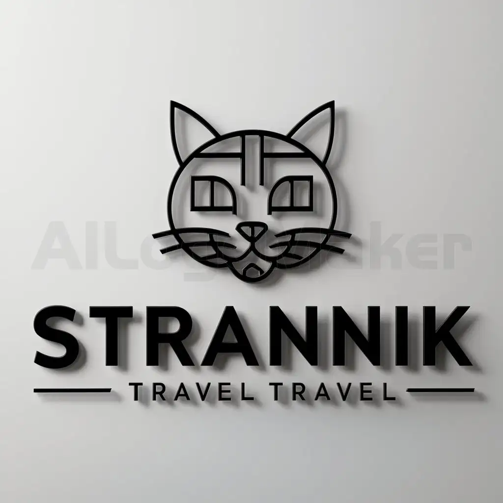 LOGO-Design-For-Strannik-Travel-with-a-Cat-Symbol-on-Clear-Background