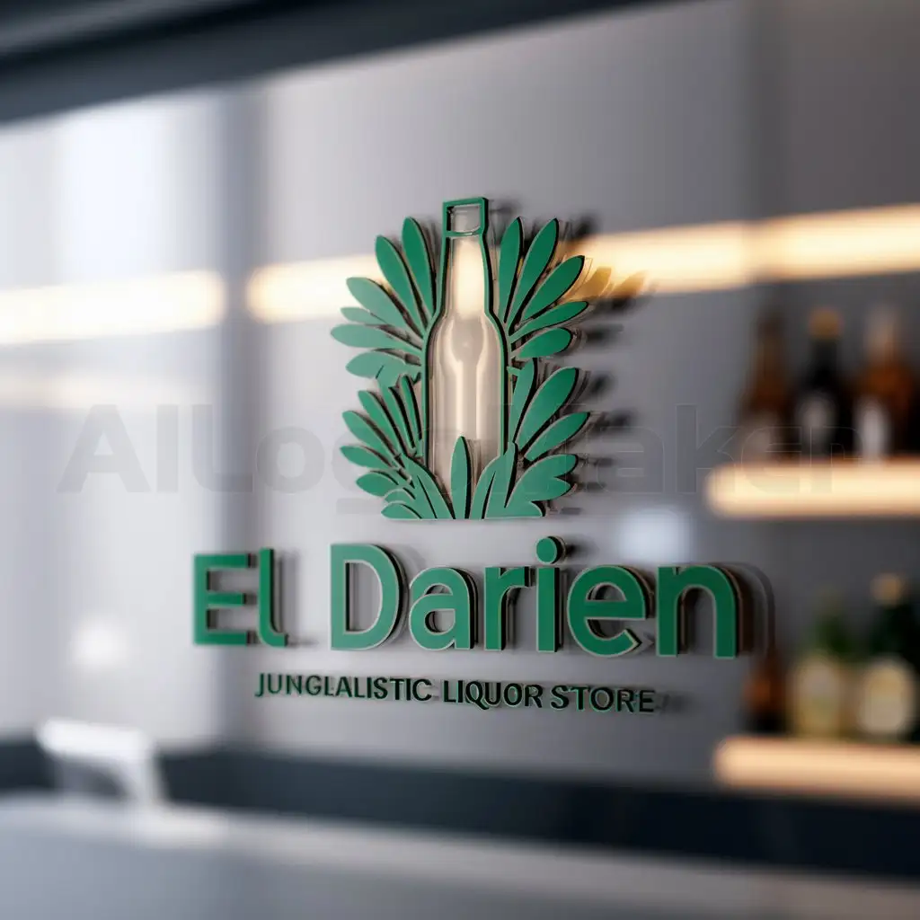LOGO-Design-For-El-Darien-JungleThemed-Liquor-Store-Emblem-with-Minimalistic-Bottle-of-Beer