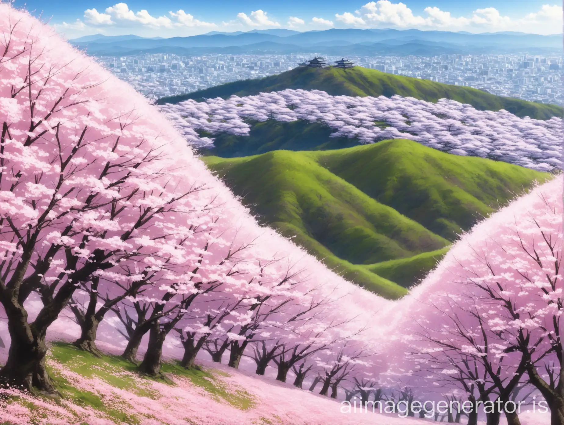 长满樱花树的山顶