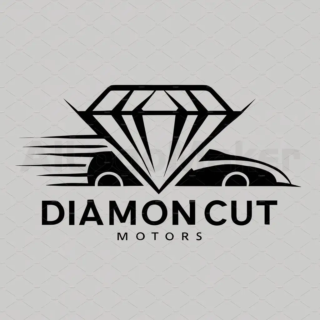 a logo design,with the text "DiamondCut motors", main symbol:diamond shape(don't need exactly like diamond) who being cut and have a car with futuristic symbol,Moderate,be used in Automotive industry,clear background