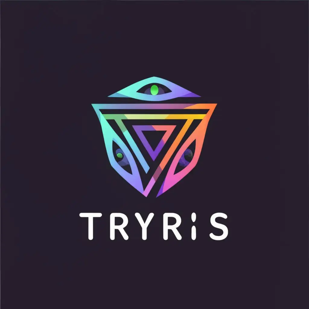 a logo design,with the text "Tryris", main symbol:3 eyes oriented at the vertices of a triangle, clean line edges, breaks in lines, engaging, mesmerizing, lead generating, professional, incredible, elegant,Moderate,be used in Technology industry,clear background