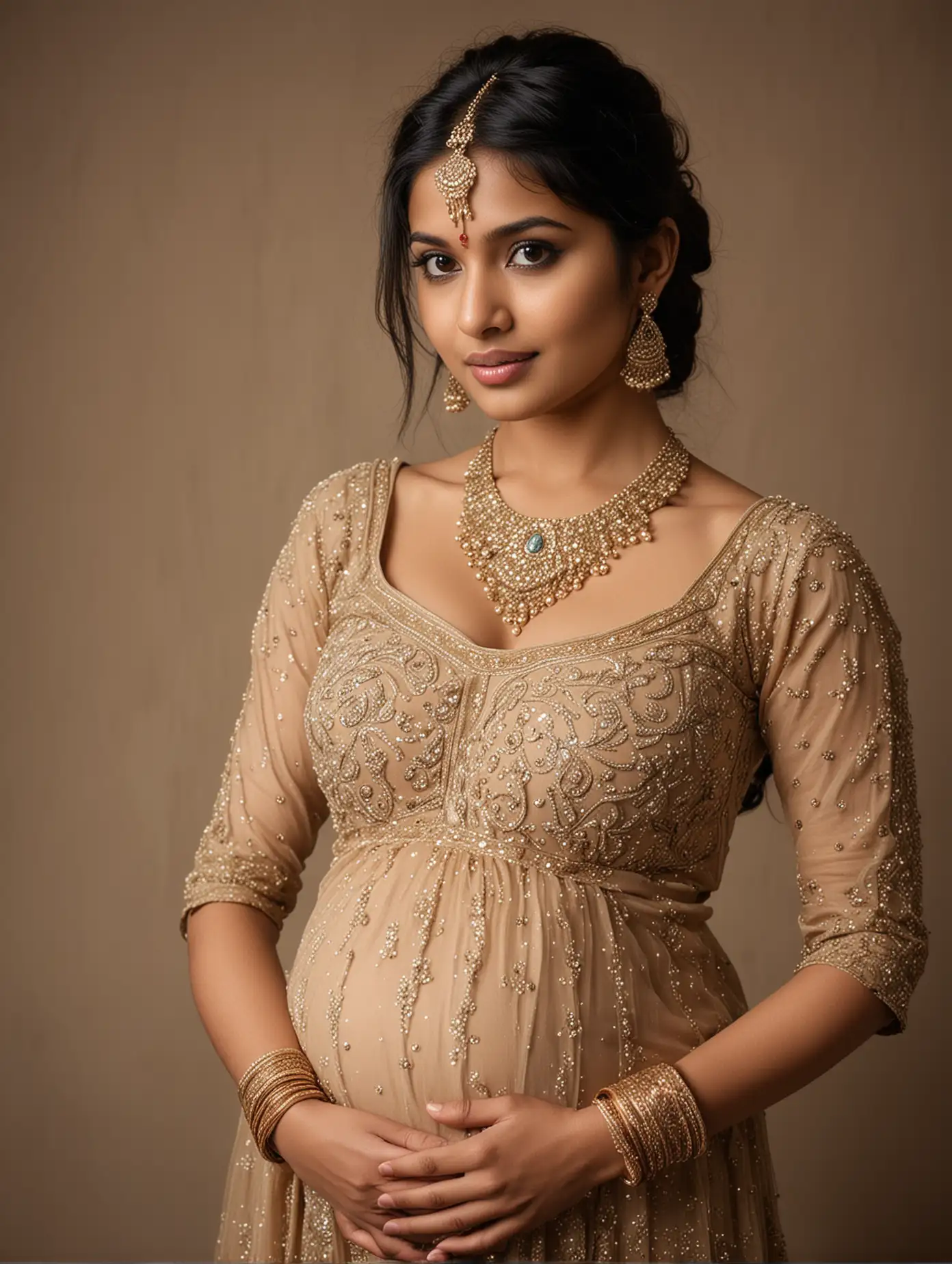 Sexy Indian girl, high sex, pregnant, gorgeous dress, noble, facing the camera, exquisite facial features, professional photography