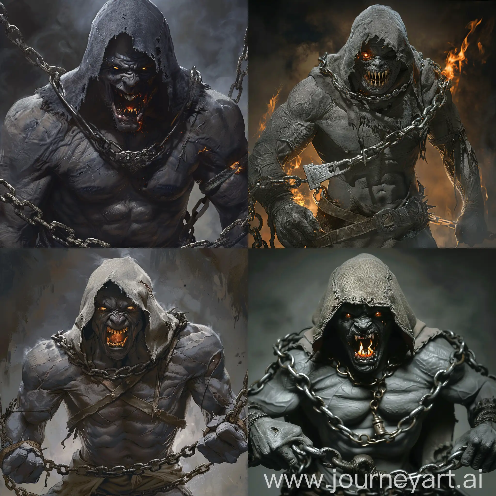Sinister-Gray-Skin-Male-Humanoid-in-Shackles-with-Fiery-Eyes-and-Snarling-Maw