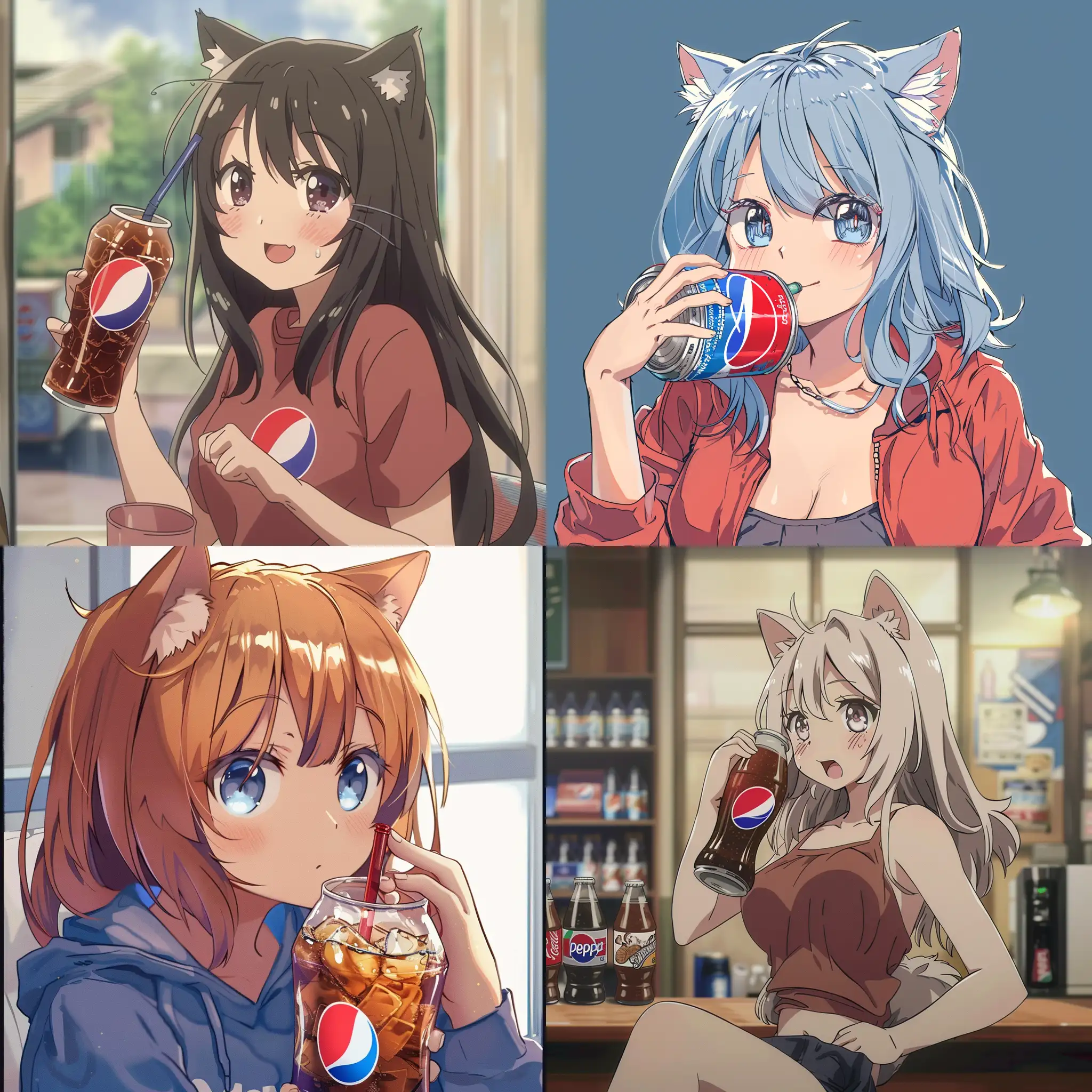 Anime character Neko Ark drinks Pepsi soda