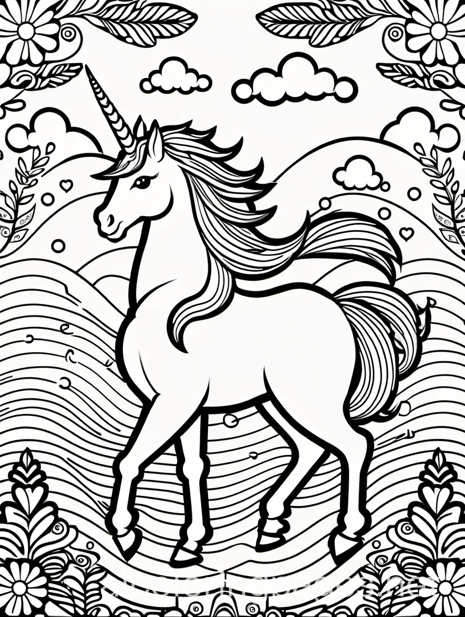 Simple-Coloring-Page-Unicorn-Playing-in-Black-and-White