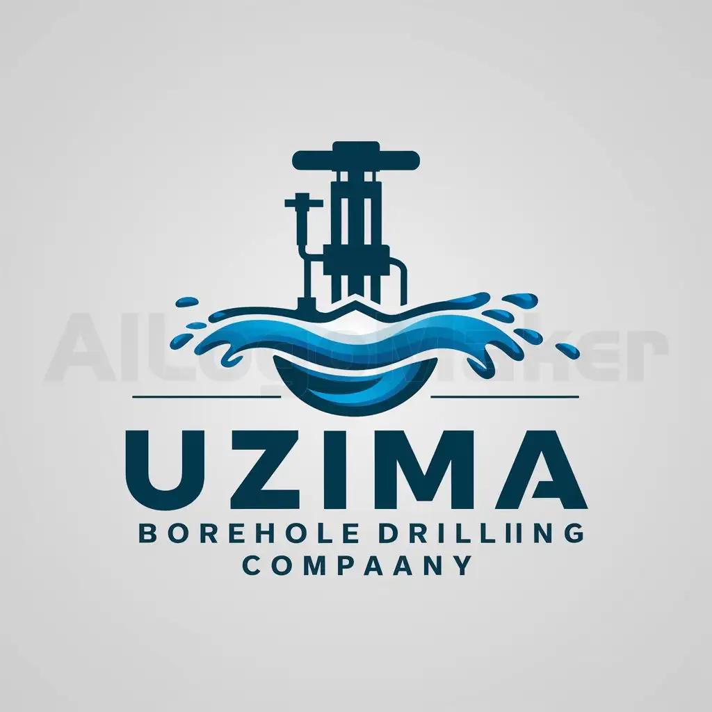 a logo design,with the text "UZIMA BOREHOLE DRILLING COMPANY", main symbol:borehole drilling equipment water,complex,be used in Construction industry,clear background