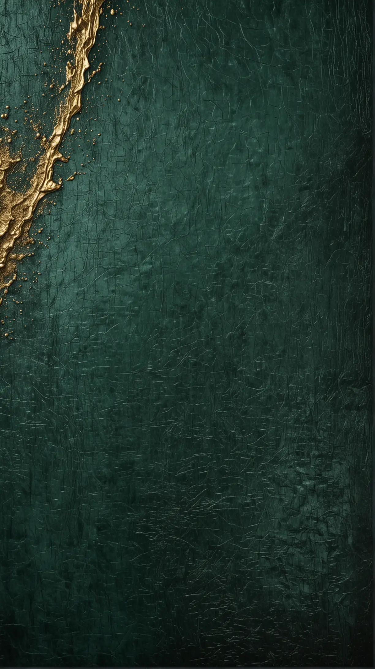 Emerald Green Metallic Textured Abstract Art with Dark Gold Accents on Monochrome Background