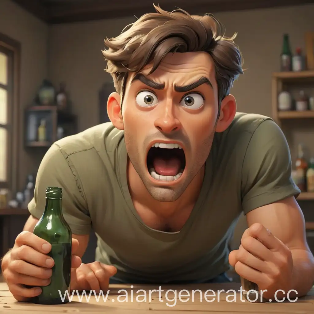 Cartoonishly-Attractive-Man-Expresses-Shock-and-Bewilderment-Leaning-on-Bottle